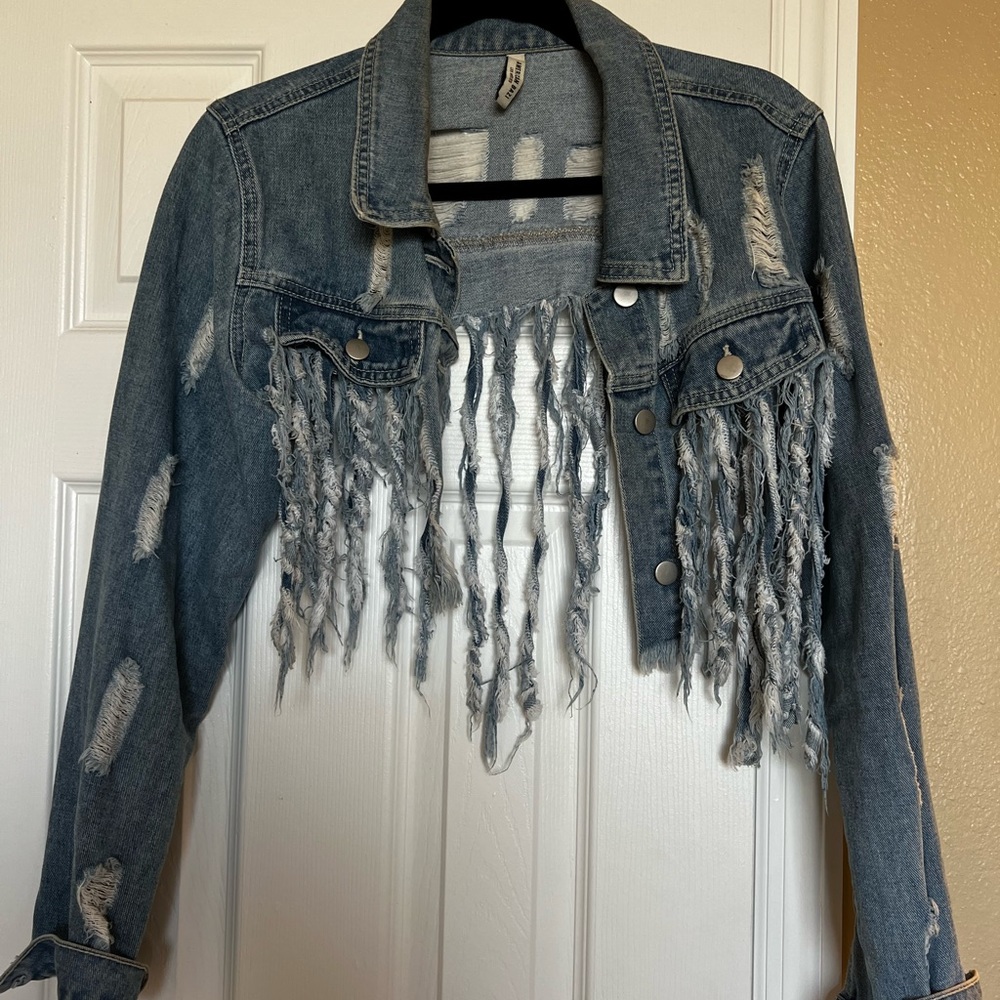 Cropped Jean Jacket with fringes